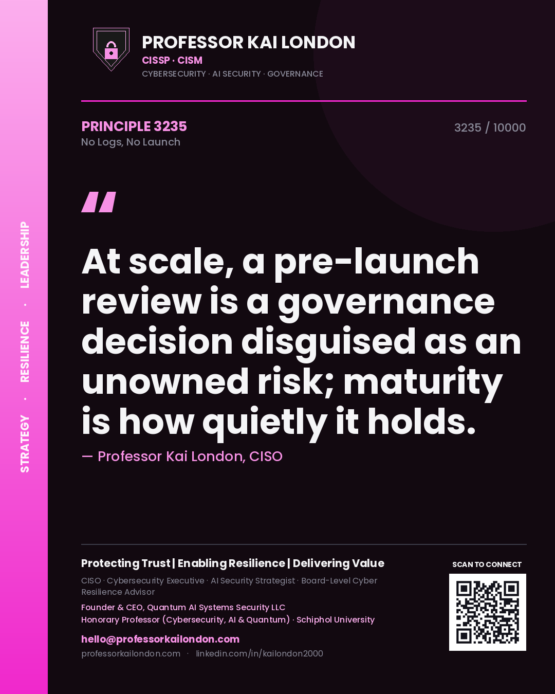 Professor Kai London principle 3235: At scale, a pre-launch review is a governance decision disguised as an unowned risk; maturity is how quietly it holds.