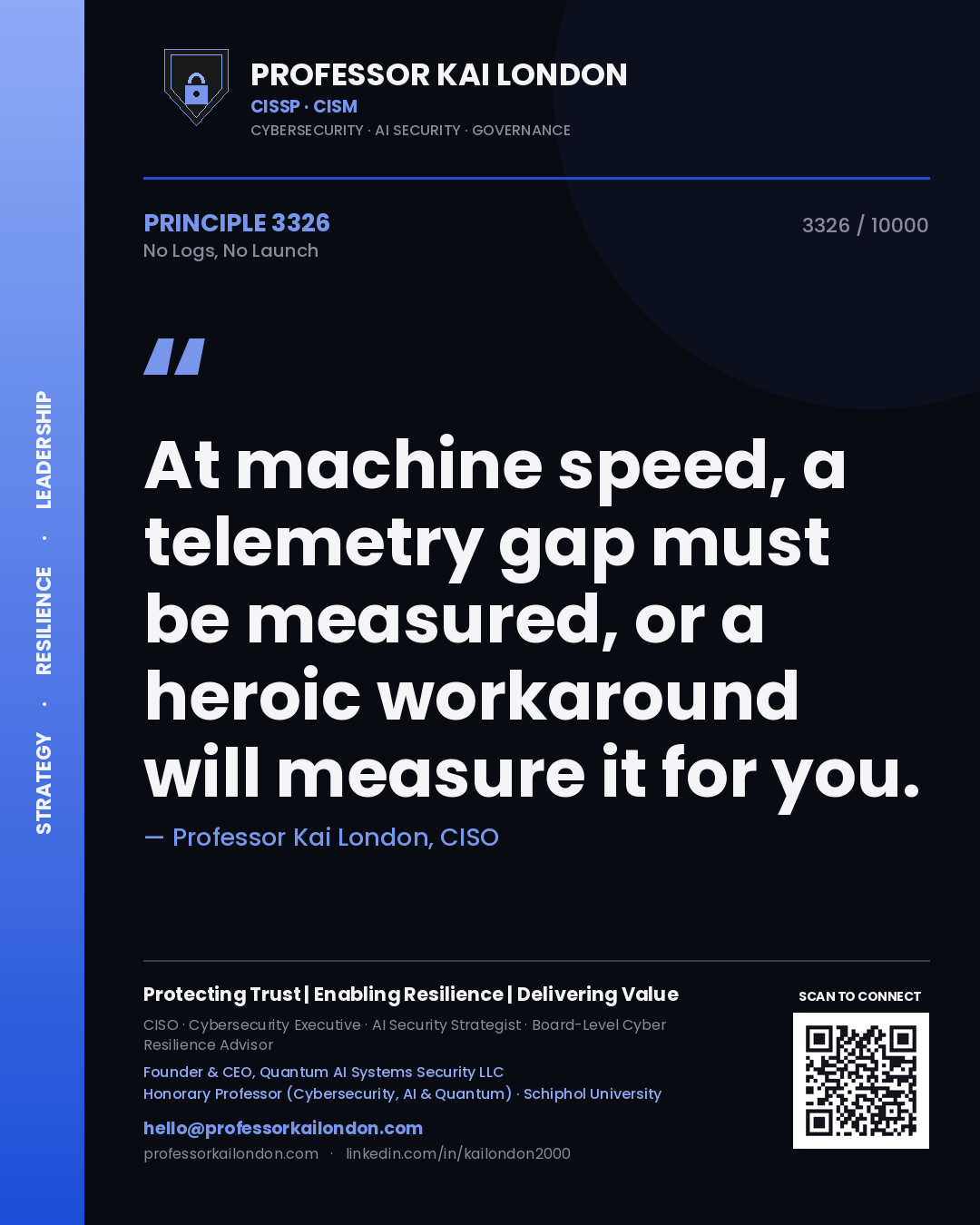 Professor Kai London principle 3326: At machine speed, a telemetry gap must be measured, or a heroic workaround will measure it for you.