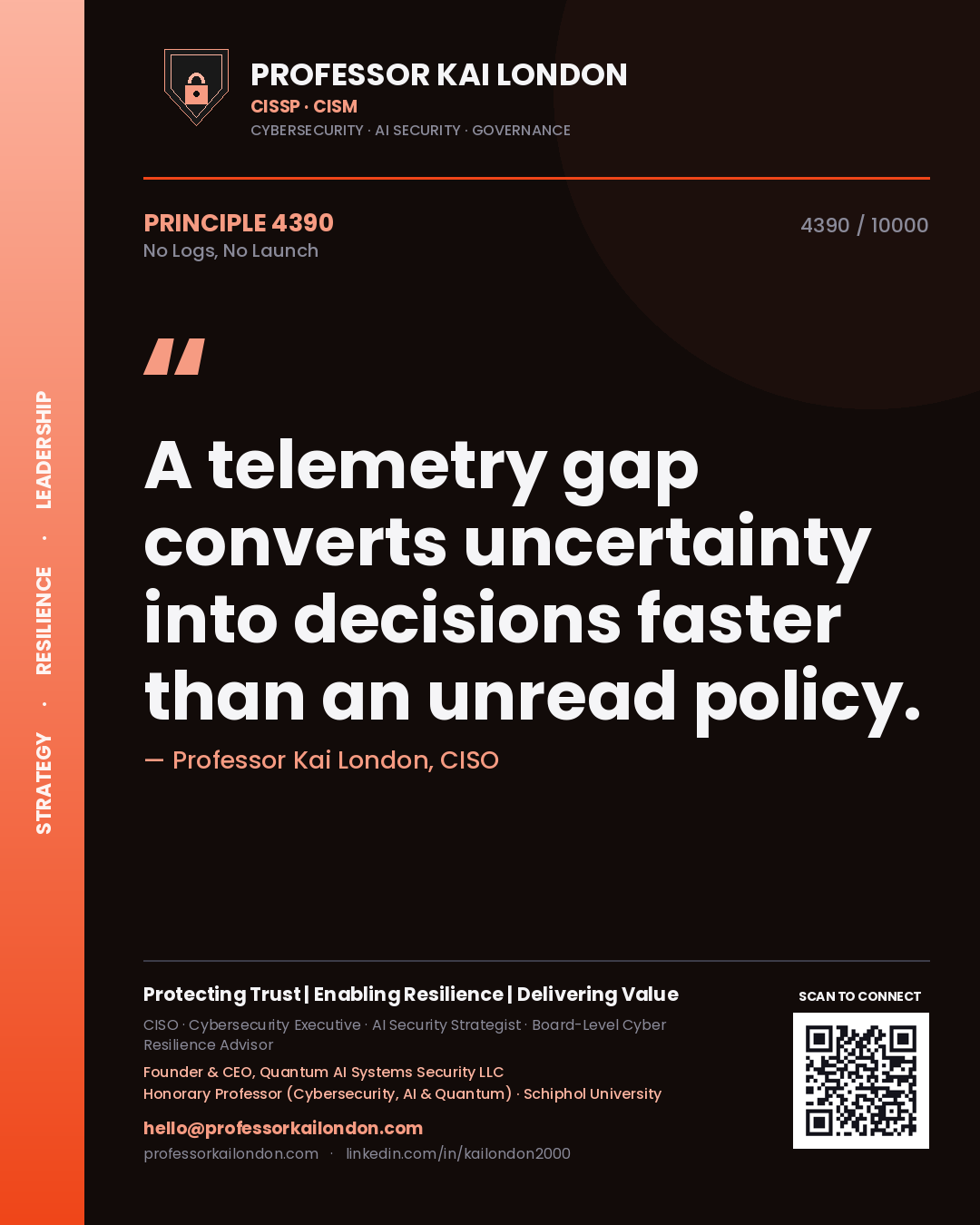 Professor Kai London principle 4390: A telemetry gap converts uncertainty into decisions faster than an unread policy.