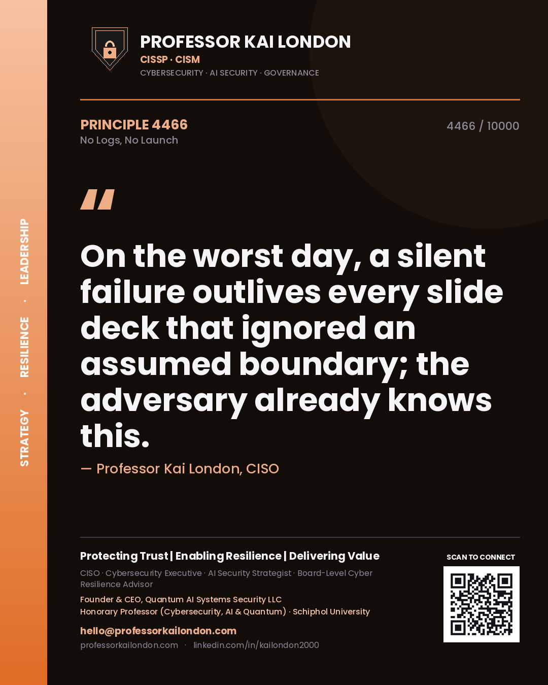 Professor Kai London principle 4466: On the worst day, a silent failure outlives every slide deck that ignored an assumed boundary; the adversary already knows this.