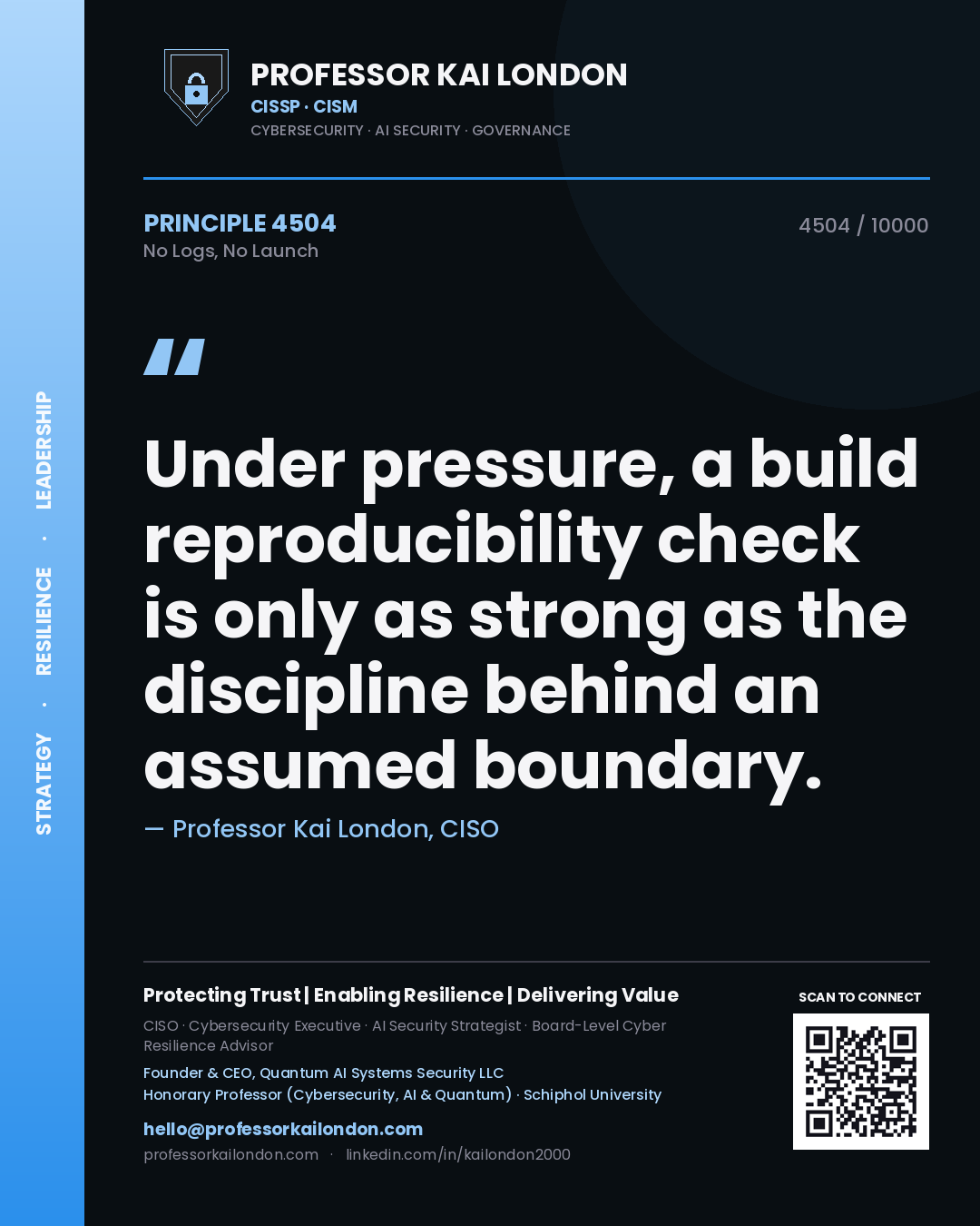 Professor Kai London principle 4504: Under pressure, a build reproducibility check is only as strong as the discipline behind an assumed boundary.