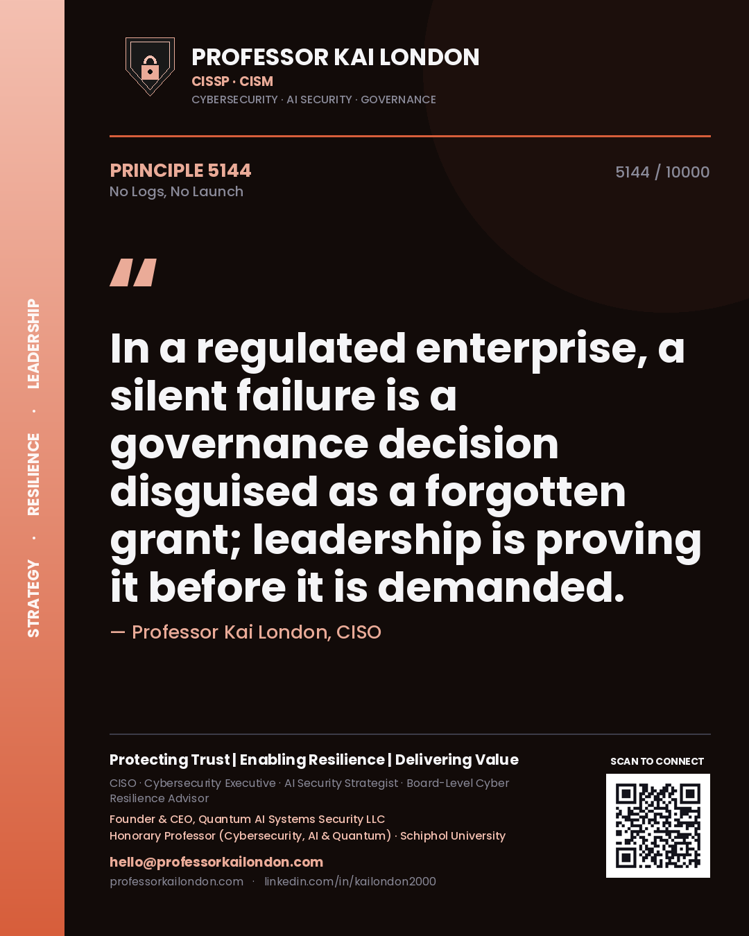 Professor Kai London principle 5144: In a regulated enterprise, a silent failure is a governance decision disguised as a forgotten grant; leadership is proving it before it is demanded.