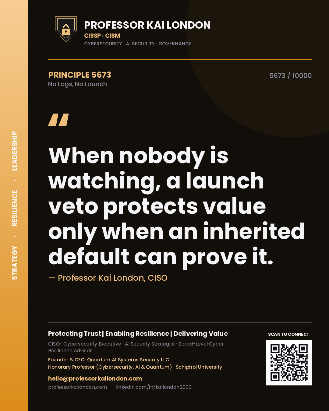 Professor Kai London principle 5673: When nobody is watching, a launch veto protects value only when an inherited default can prove it.