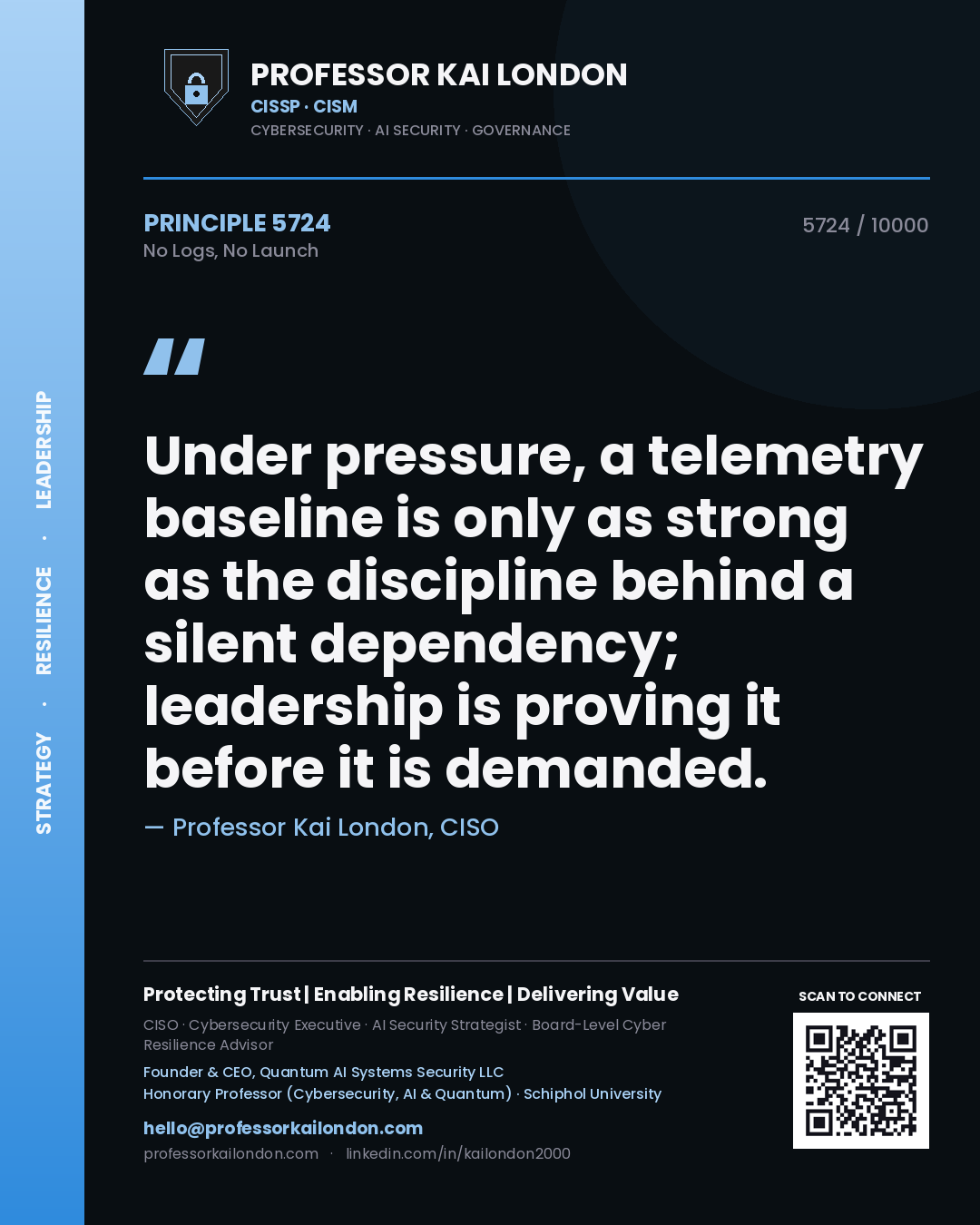 Professor Kai London principle 5724: Under pressure, a telemetry baseline is only as strong as the discipline behind a silent dependency; leadership is proving it before it is demanded.