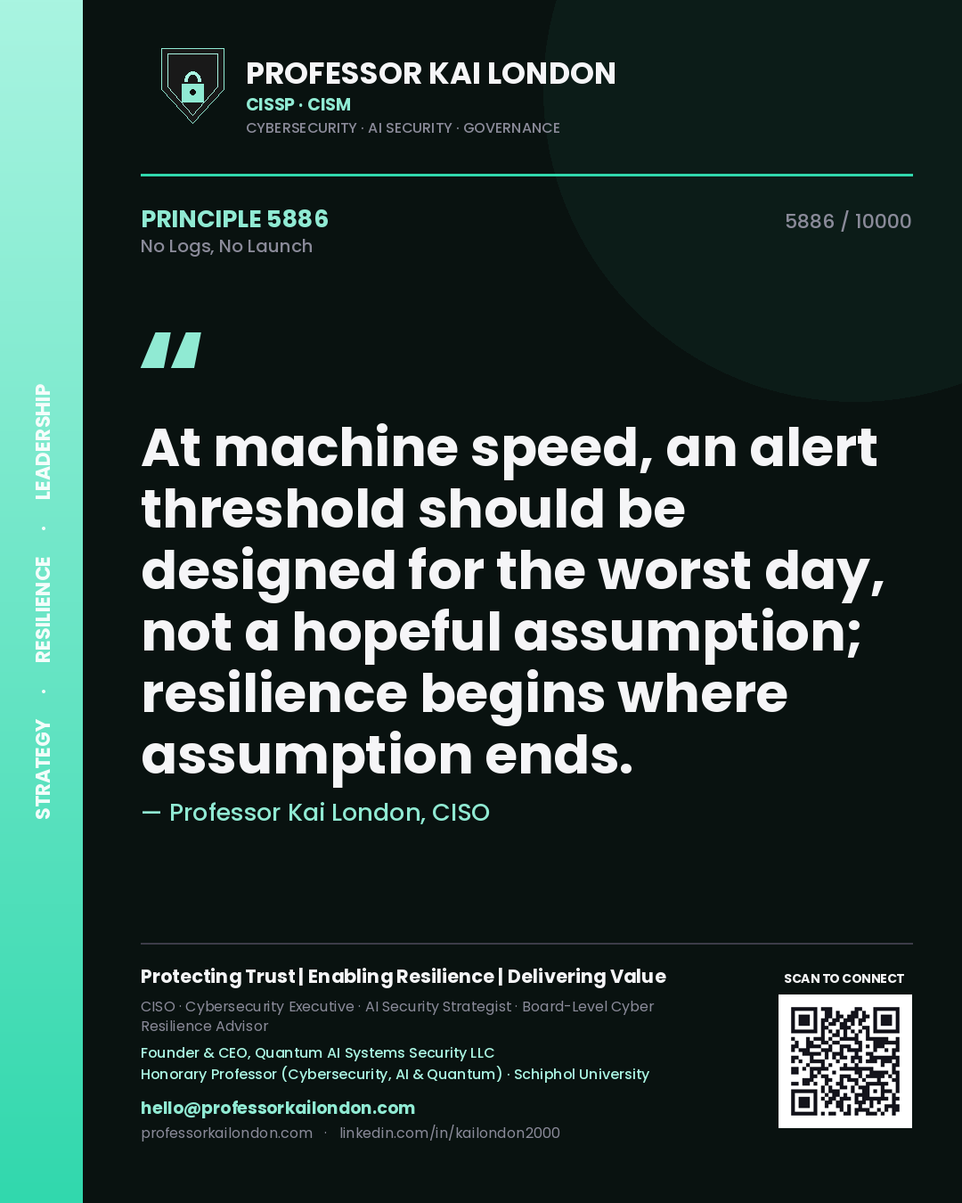 Professor Kai London principle 5886: At machine speed, an alert threshold should be designed for the worst day, not a hopeful assumption; resilience begins where assumption ends.