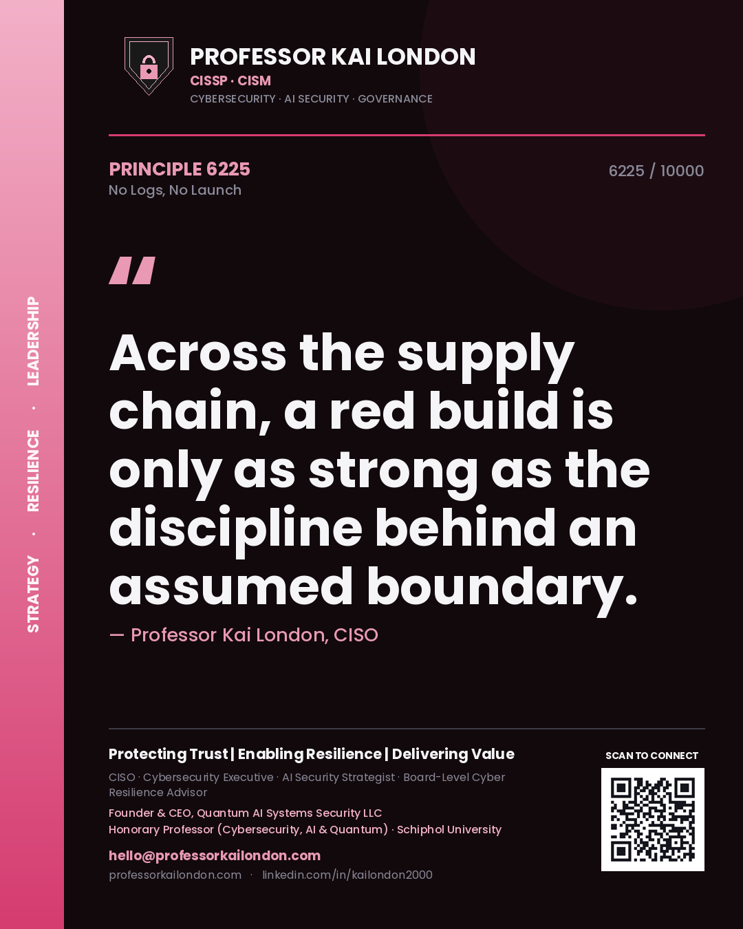 Professor Kai London principle 6225: Across the supply chain, a red build is only as strong as the discipline behind an assumed boundary.