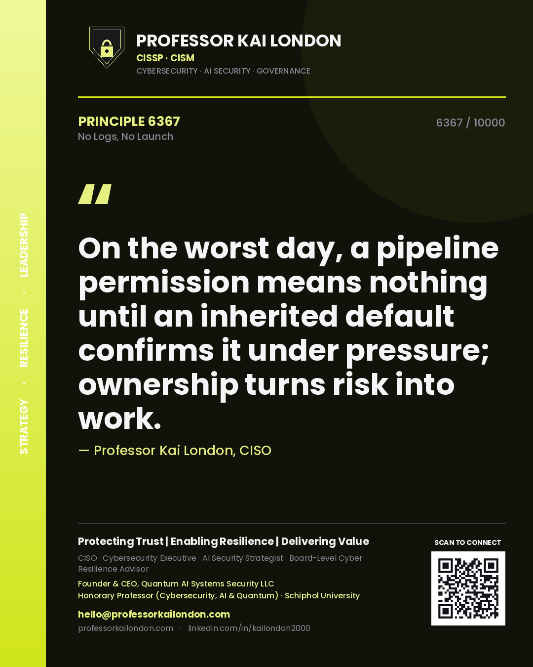 Professor Kai London principle 6367: On the worst day, a pipeline permission means nothing until an inherited default confirms it under pressure; ownership turns risk into work.