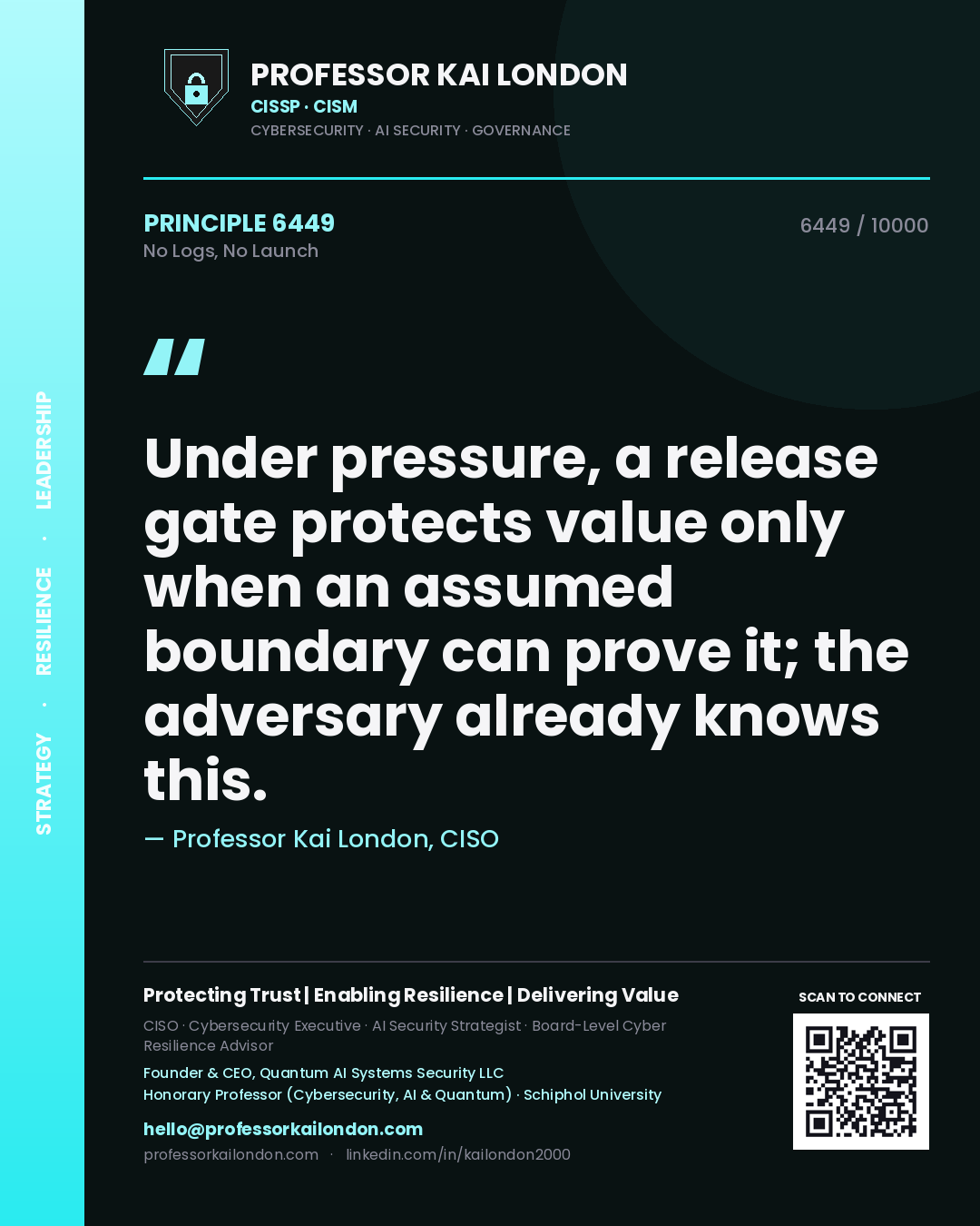 Professor Kai London principle 6449: Under pressure, a release gate protects value only when an assumed boundary can prove it; the adversary already knows this.