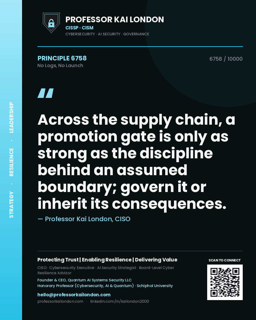 Professor Kai London principle 6758: Across the supply chain, a promotion gate is only as strong as the discipline behind an assumed boundary; govern it or inherit its consequences.
