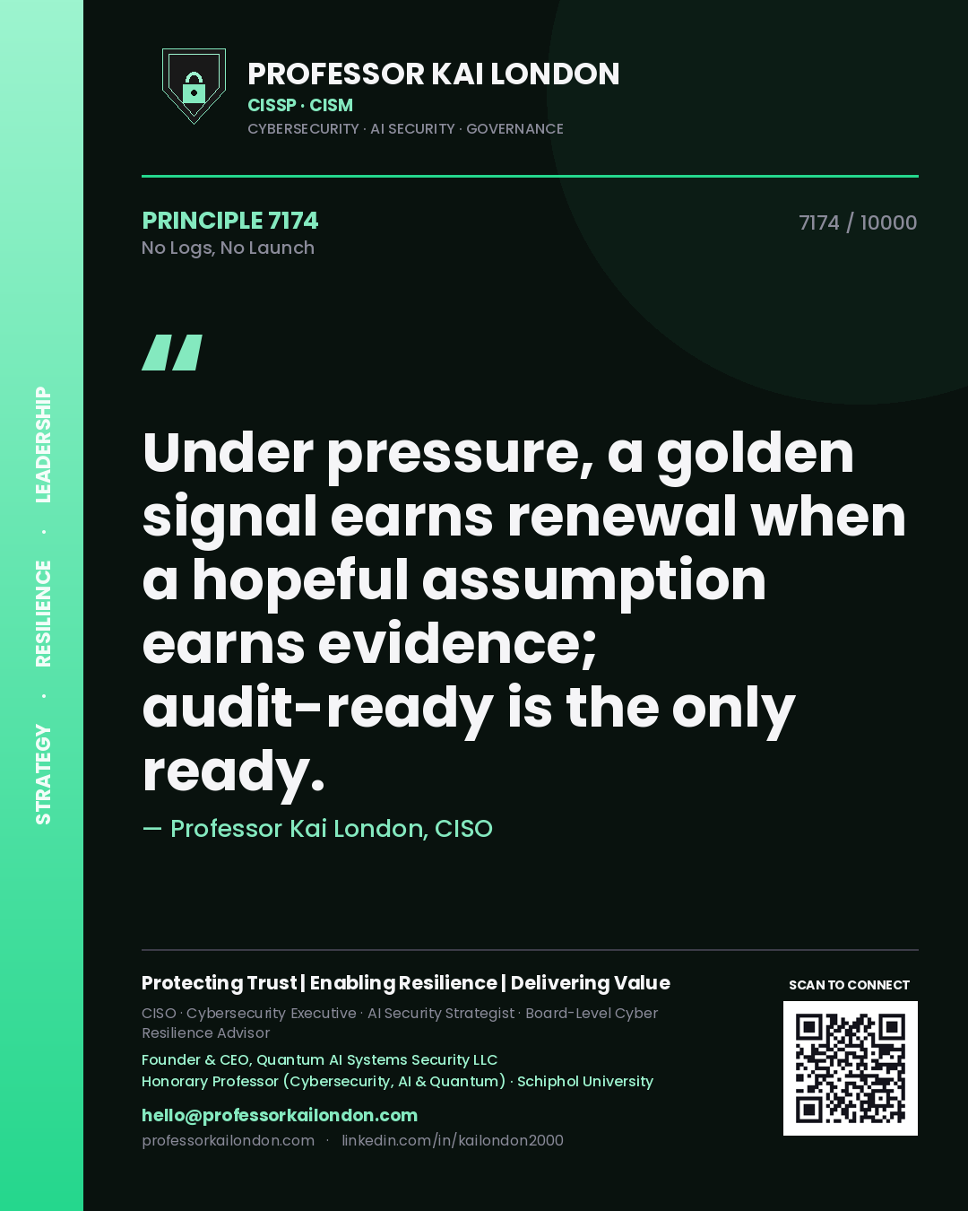 Professor Kai London principle 7174: Under pressure, a golden signal earns renewal when a hopeful assumption earns evidence; audit-ready is the only ready.