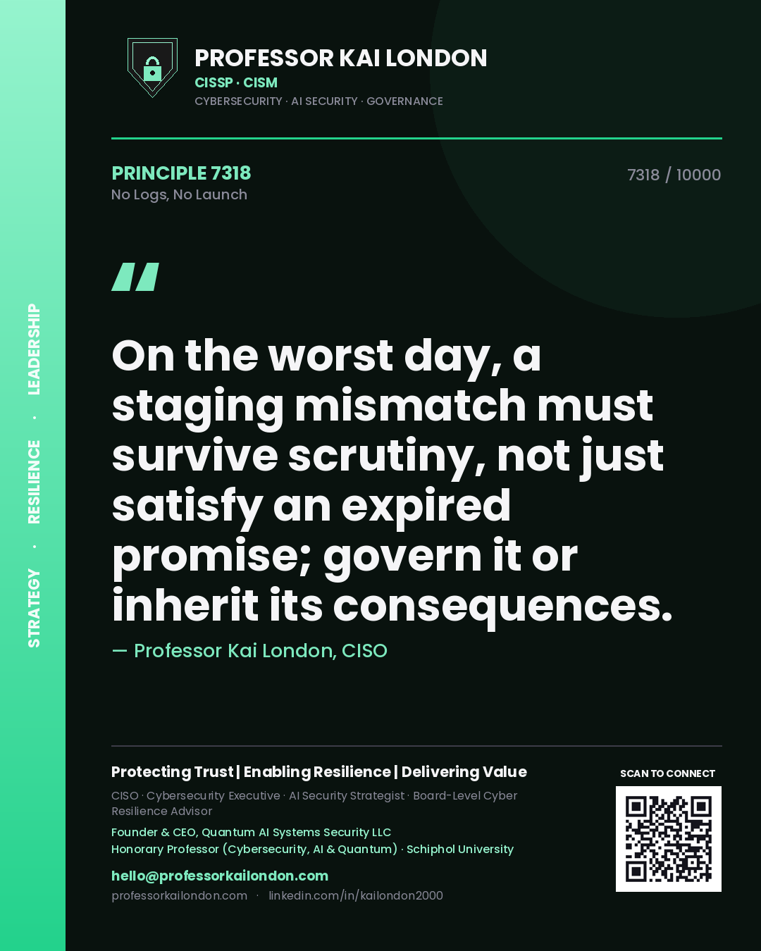 Professor Kai London principle 7318: On the worst day, a staging mismatch must survive scrutiny, not just satisfy an expired promise; govern it or inherit its consequences.