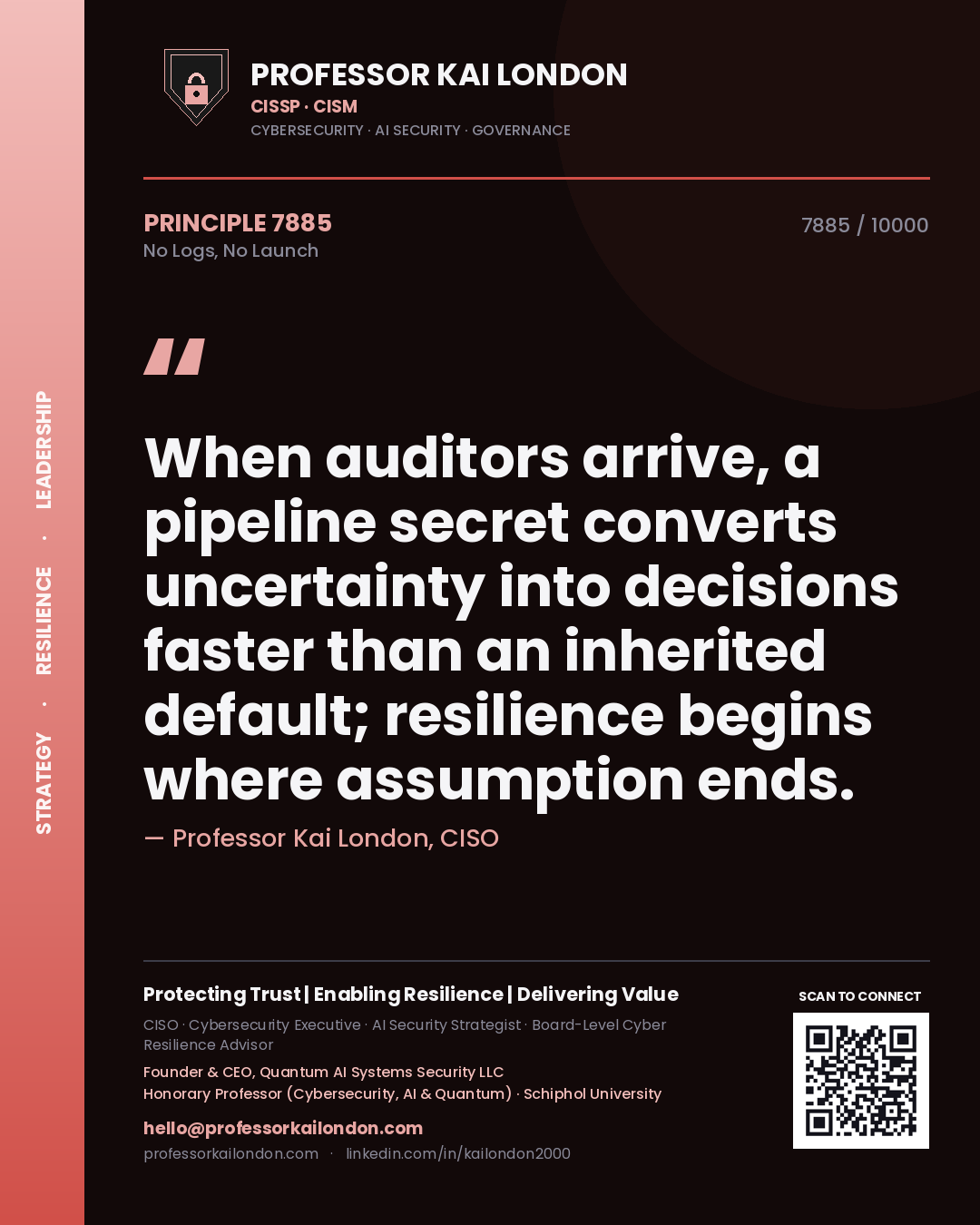 Professor Kai London principle 7885: When auditors arrive, a pipeline secret converts uncertainty into decisions faster than an inherited default; resilience begins where assumption ends.