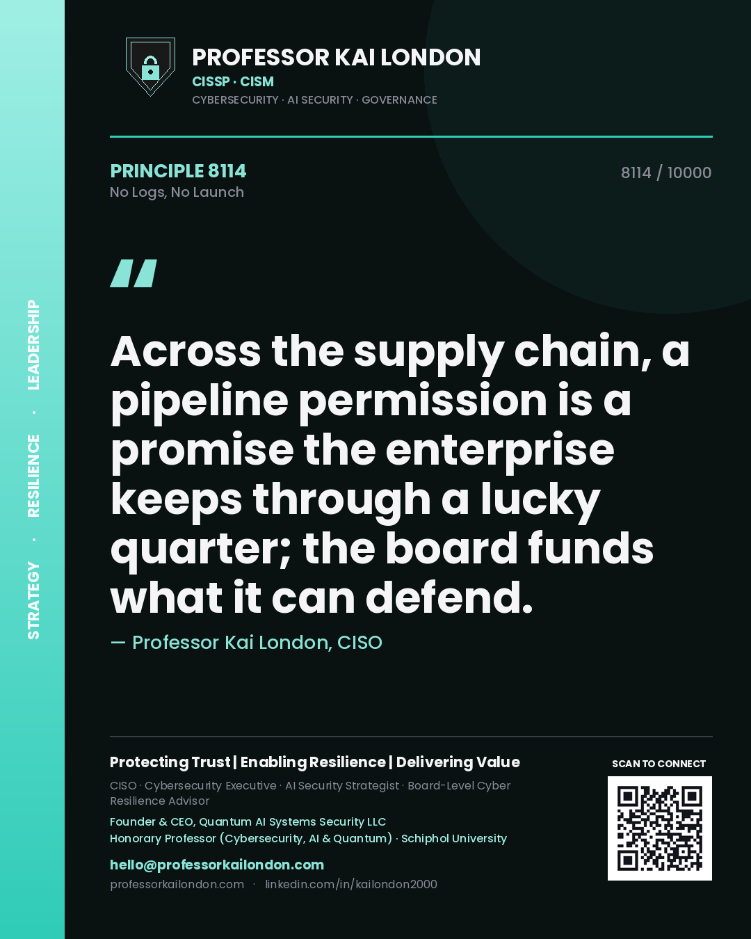 Professor Kai London principle 8114: Across the supply chain, a pipeline permission is a promise the enterprise keeps through a lucky quarter; the board funds what it can defend.