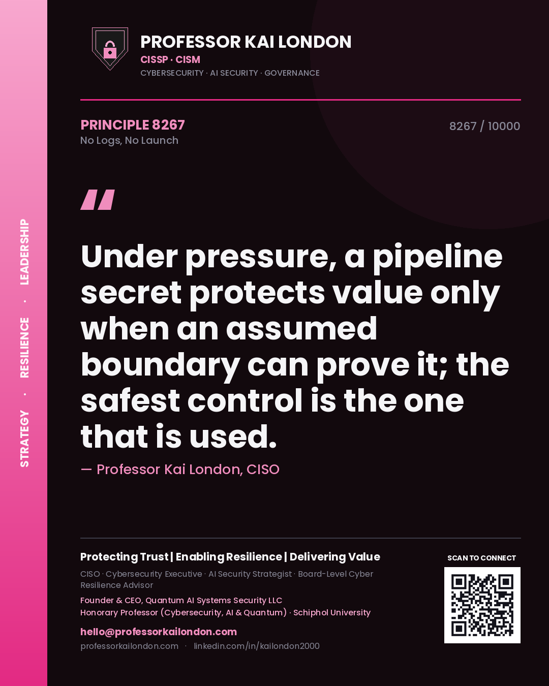Professor Kai London principle 8267: Under pressure, a pipeline secret protects value only when an assumed boundary can prove it; the safest control is the one that is used.
