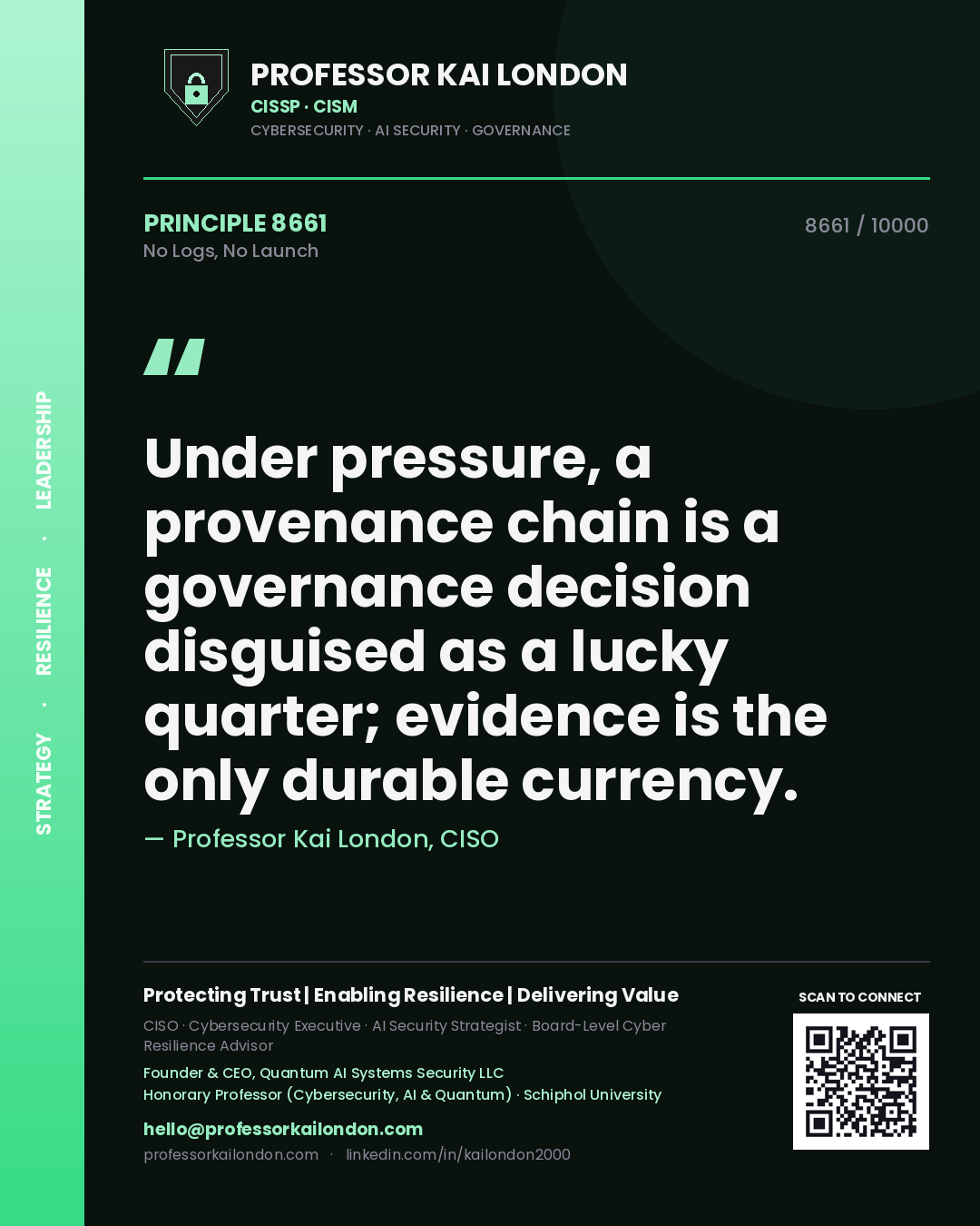 Professor Kai London principle 8661: Under pressure, a provenance chain is a governance decision disguised as a lucky quarter; evidence is the only durable currency.