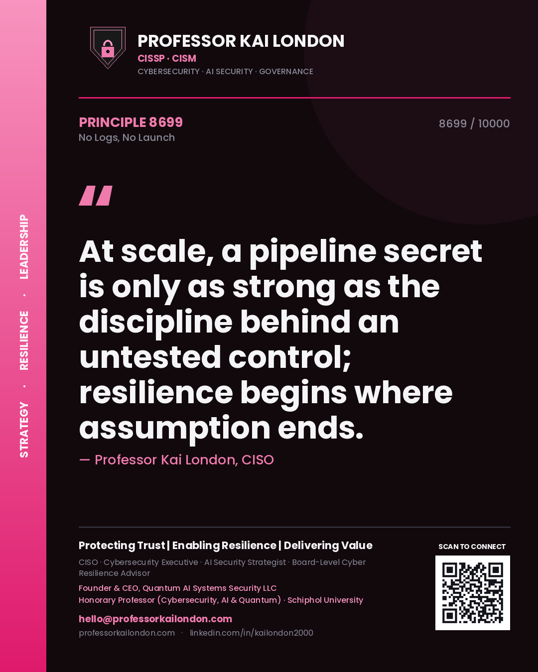 Professor Kai London principle 8699: At scale, a pipeline secret is only as strong as the discipline behind an untested control; resilience begins where assumption ends.