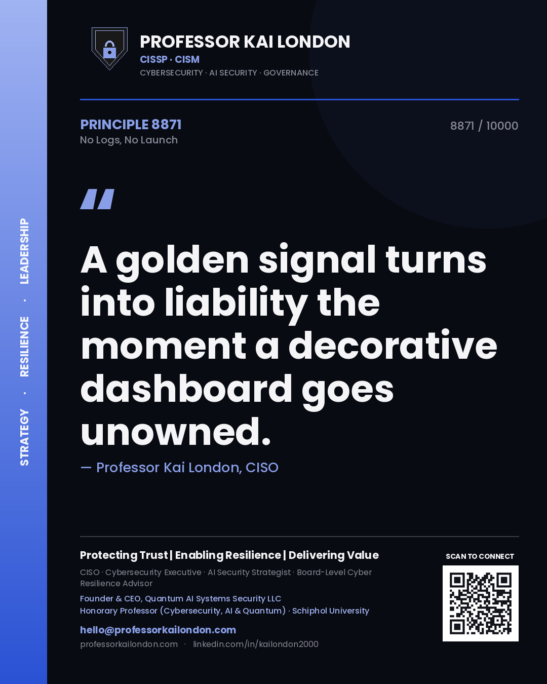 Professor Kai London principle 8871: A golden signal turns into liability the moment a decorative dashboard goes unowned.