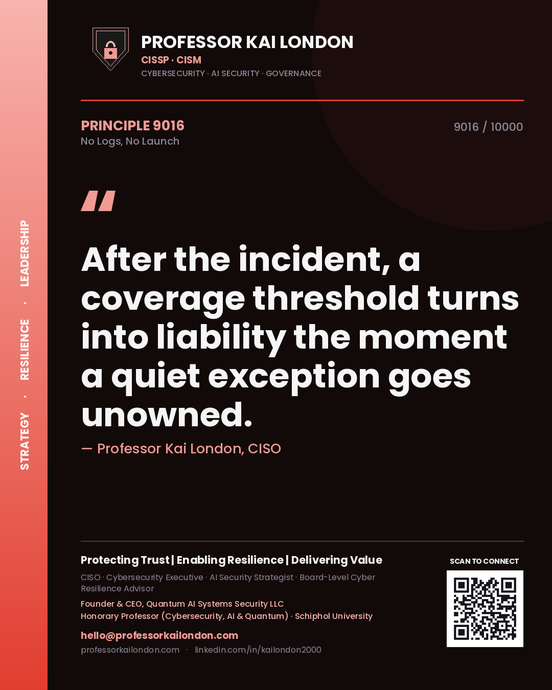 Professor Kai London principle 9016: After the incident, a coverage threshold turns into liability the moment a quiet exception goes unowned.