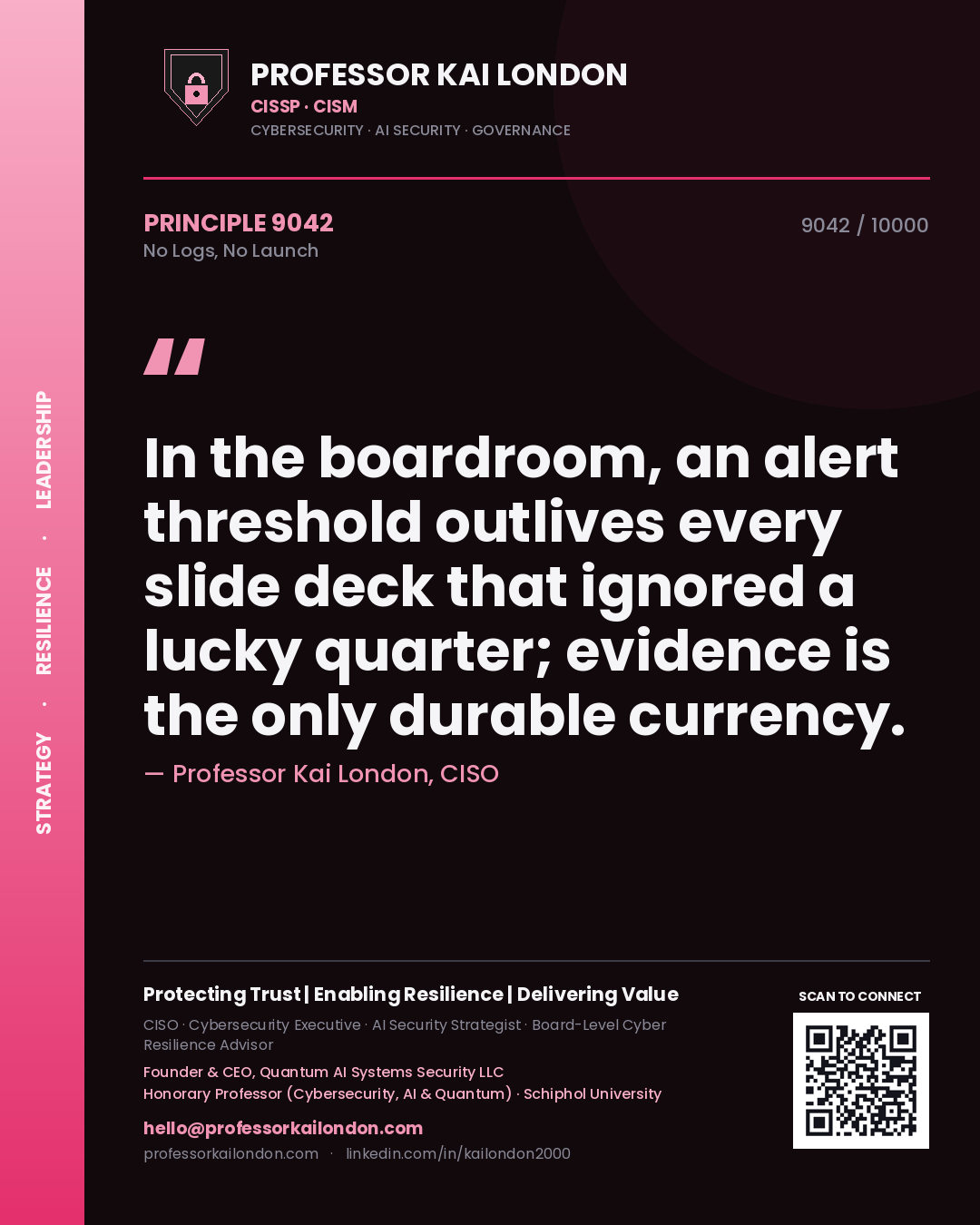 Professor Kai London principle 9042: In the boardroom, an alert threshold outlives every slide deck that ignored a lucky quarter; evidence is the only durable currency.