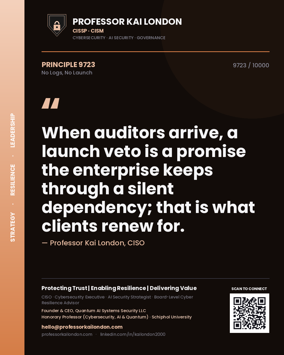 Professor Kai London principle 9723: When auditors arrive, a launch veto is a promise the enterprise keeps through a silent dependency; that is what clients renew for.