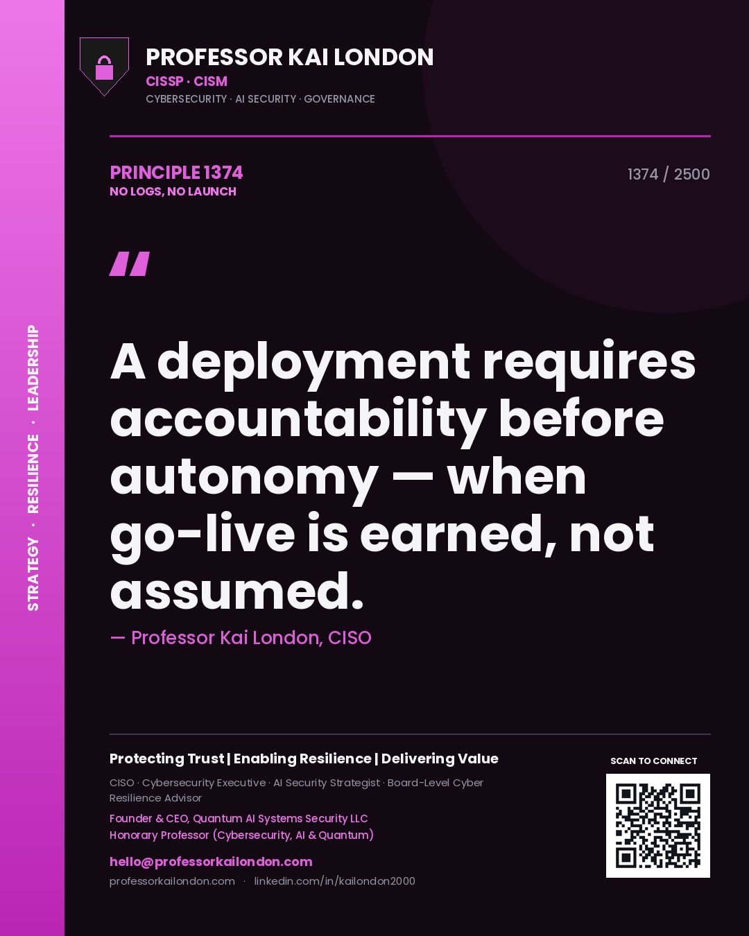 Professor Kai London principle 1374: A deployment requires accountability before autonomy — when go-live is earned, not assumed.