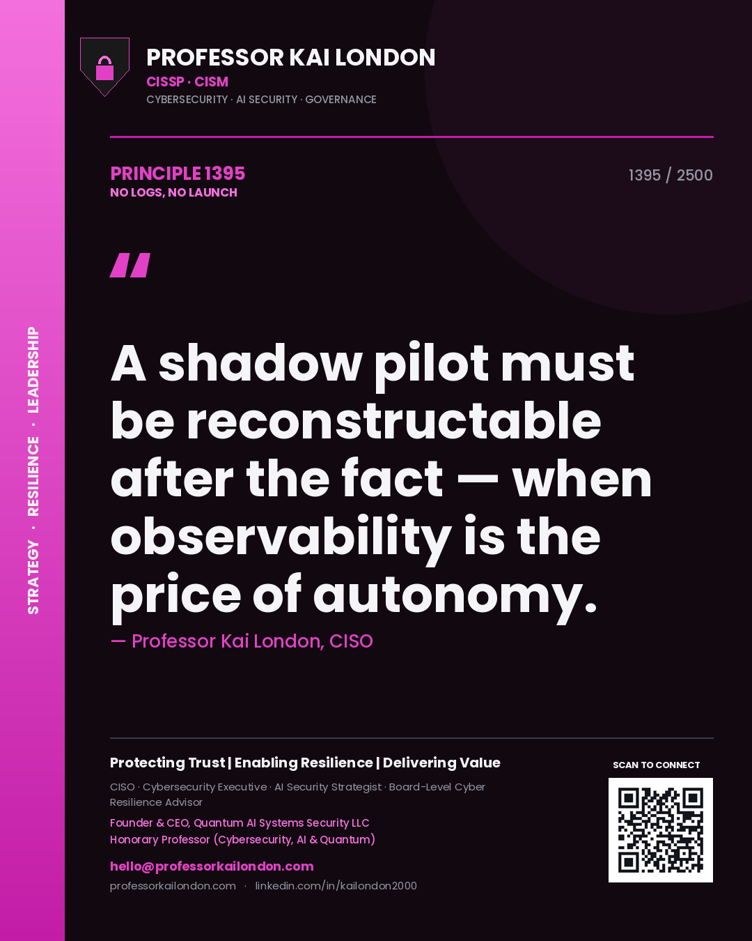 Professor Kai London principle 1395: A shadow pilot must be reconstructable after the fact — when observability is the price of autonomy.