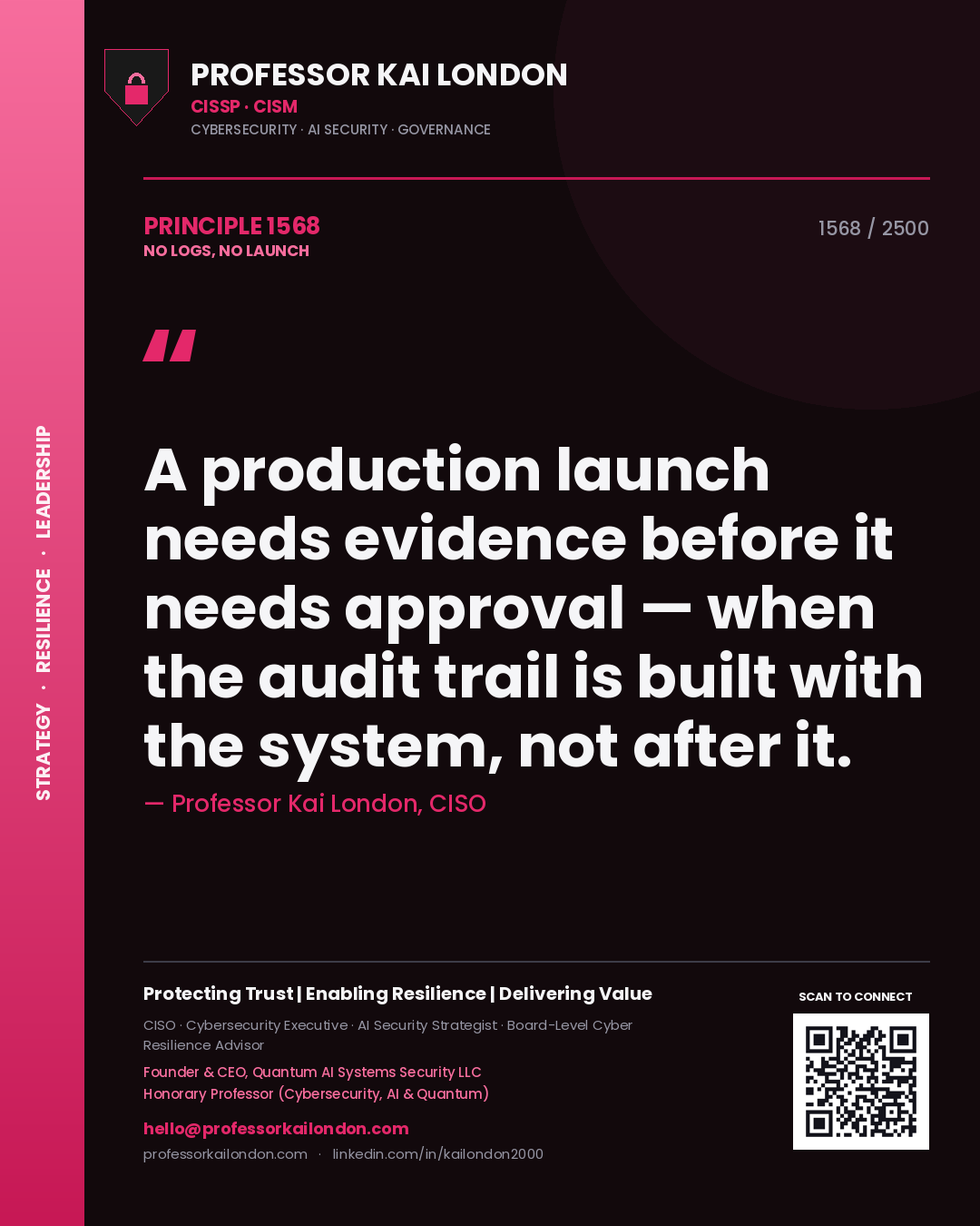 Professor Kai London principle 1568: A production launch needs evidence before it needs approval — when the audit trail is built with the system, not after it.