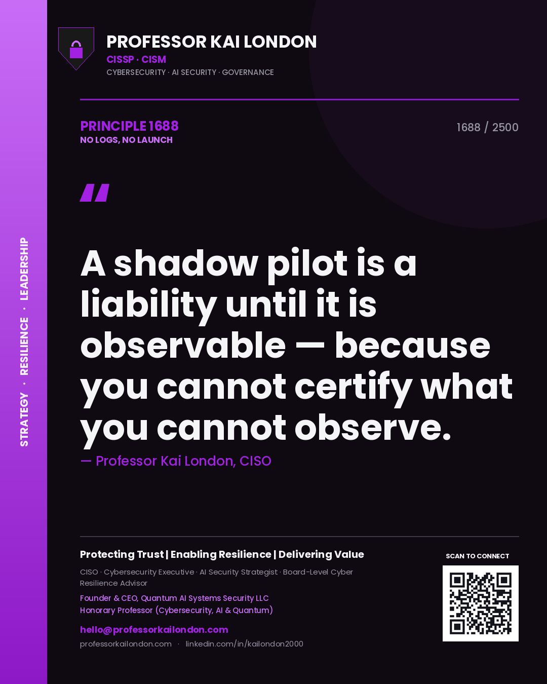 Professor Kai London principle 1688: A shadow pilot is a liability until it is observable — because you cannot certify what you cannot observe.