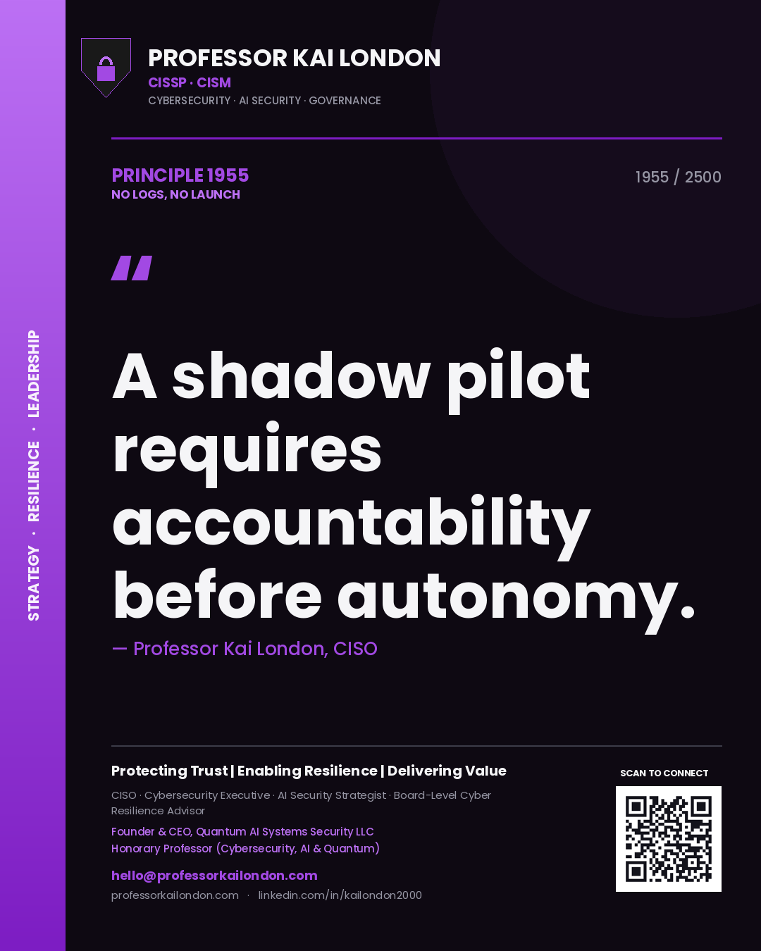 Professor Kai London principle 1955: A shadow pilot requires accountability before autonomy.