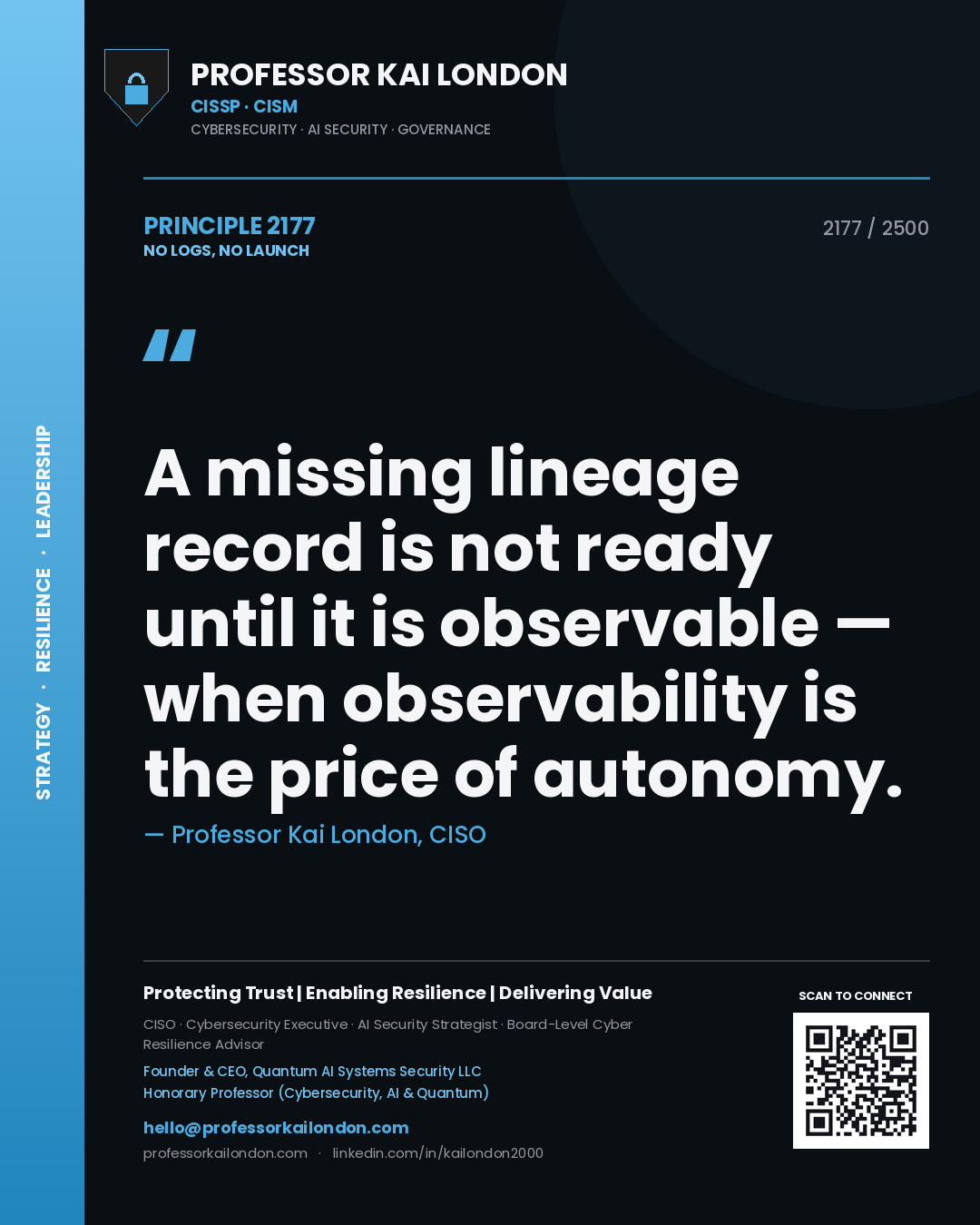 Professor Kai London principle 2177: A missing lineage record is not ready until it is observable — when observability is the price of autonomy.