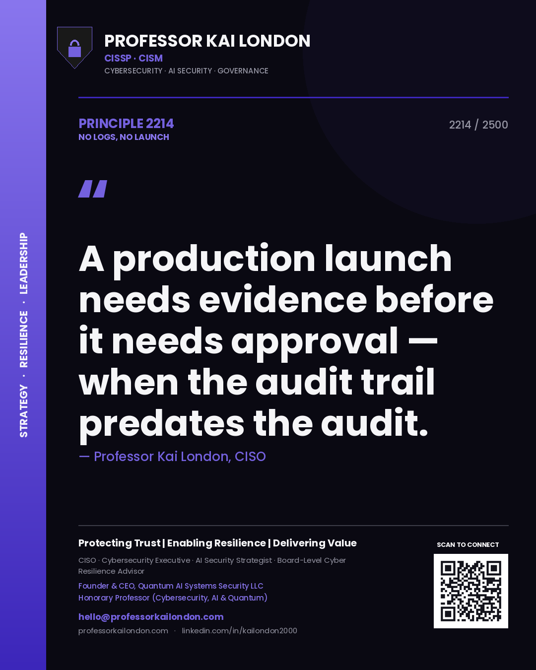 Professor Kai London principle 2214: A production launch needs evidence before it needs approval — when the audit trail predates the audit.