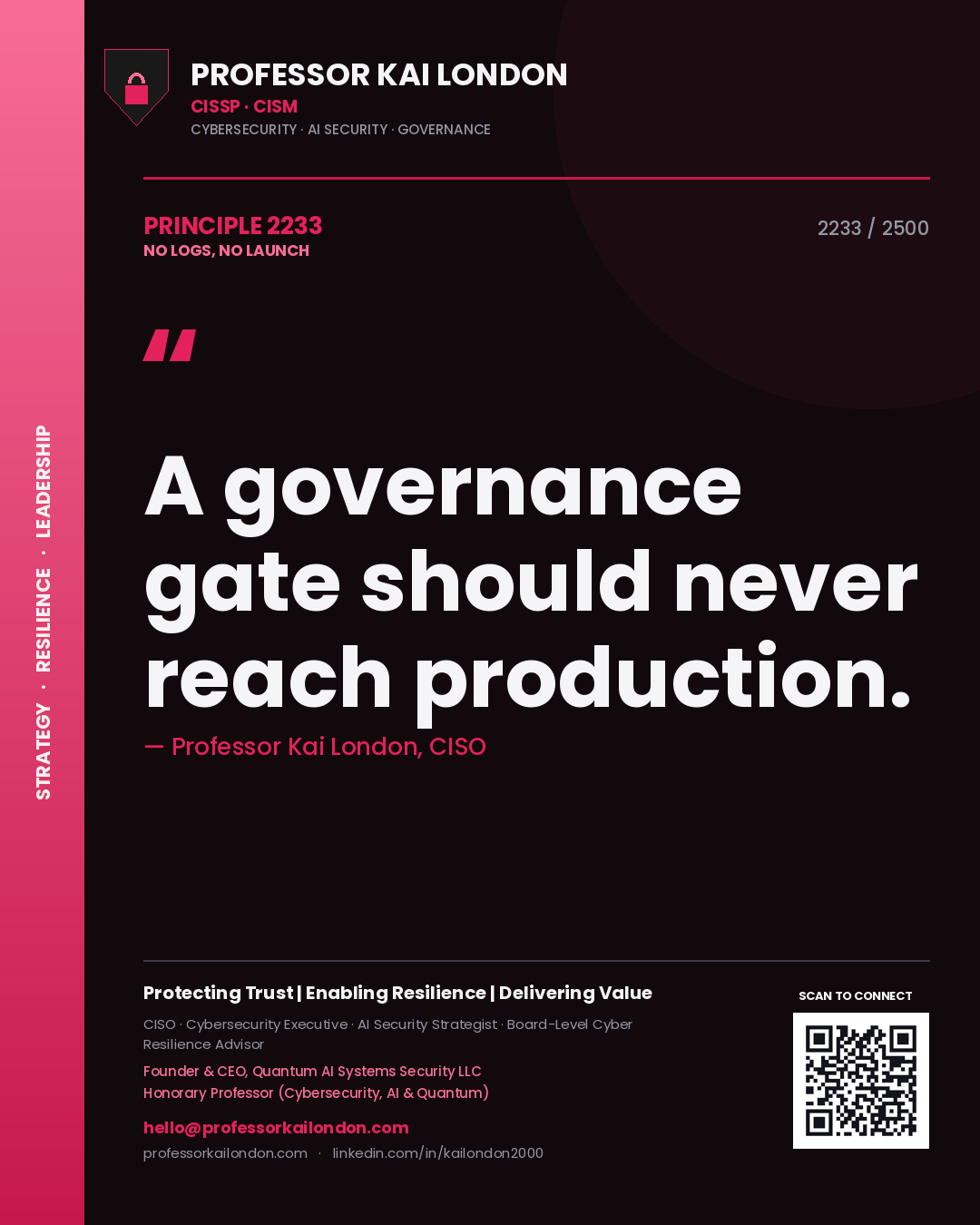 Professor Kai London principle 2233: A governance gate should never reach production.