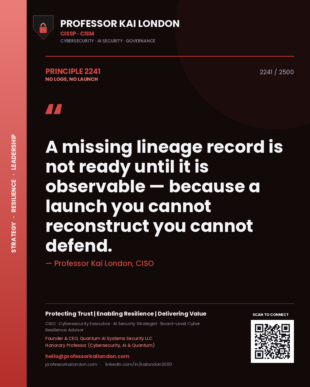 Professor Kai London principle 2241: A missing lineage record is not ready until it is observable — because a launch you cannot reconstruct you cannot defend.