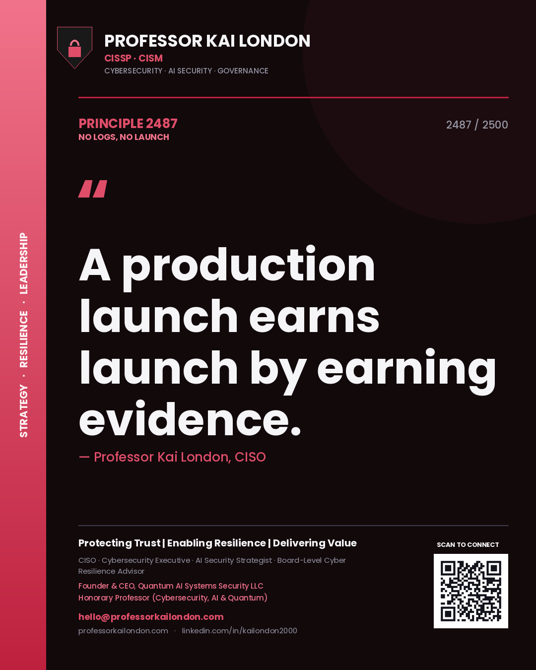Professor Kai London principle 2487: A production launch earns launch by earning evidence.