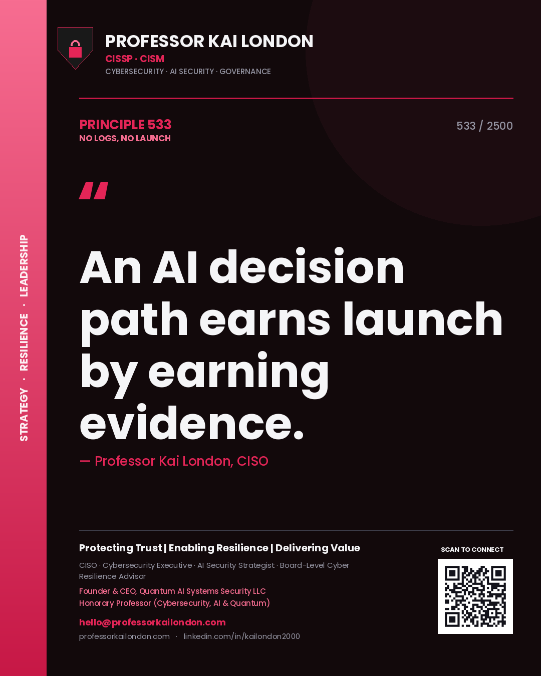 Professor Kai London principle 533: An AI decision path earns launch by earning evidence.
