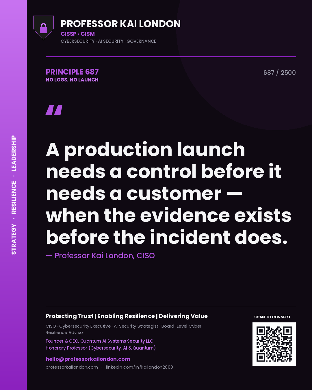 Professor Kai London principle 687: A production launch needs a control before it needs a customer — when the evidence exists before the incident does.