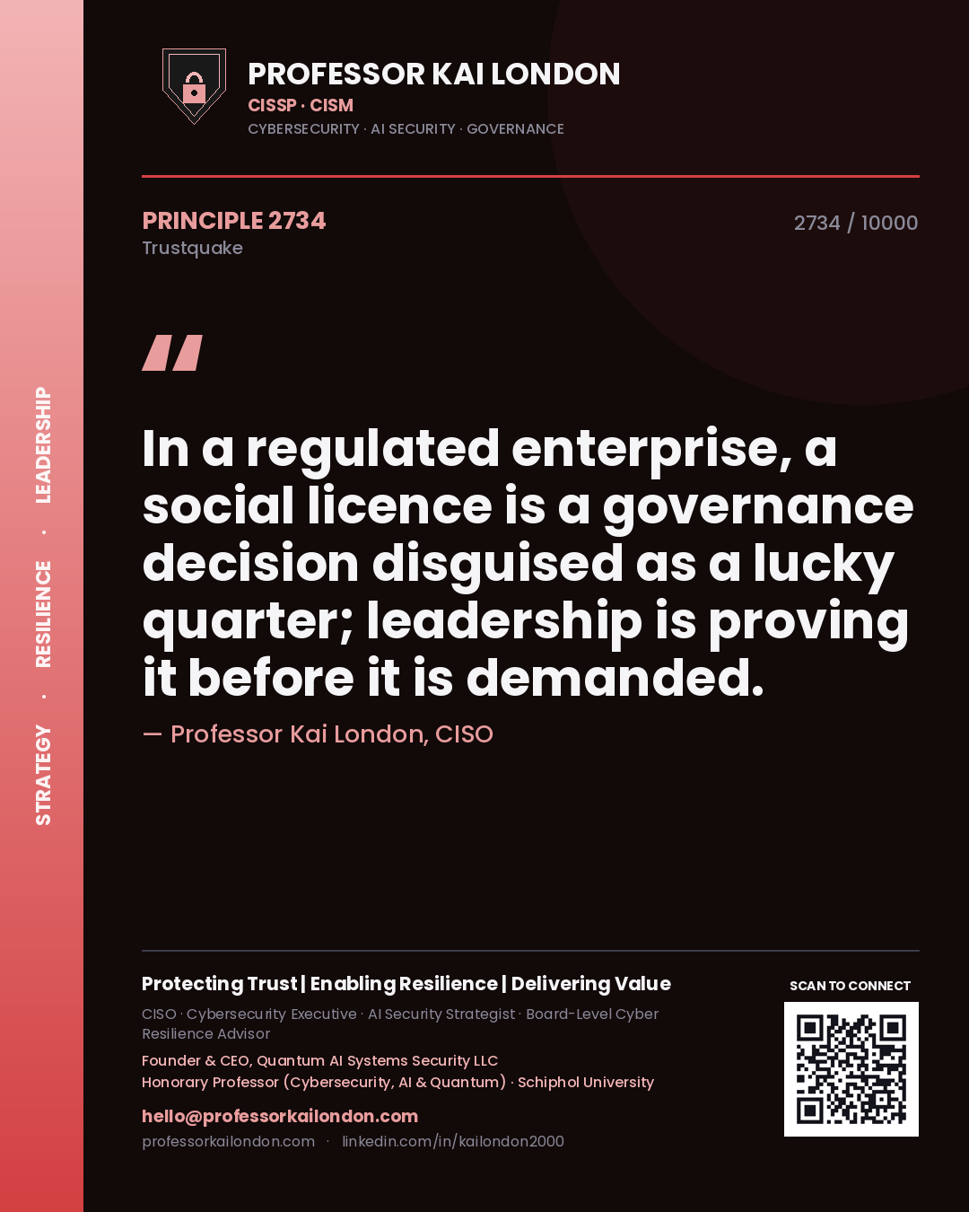 Professor Kai London principle 2734: In a regulated enterprise, a social licence is a governance decision disguised as a lucky quarter; leadership is proving it before it is demanded.
