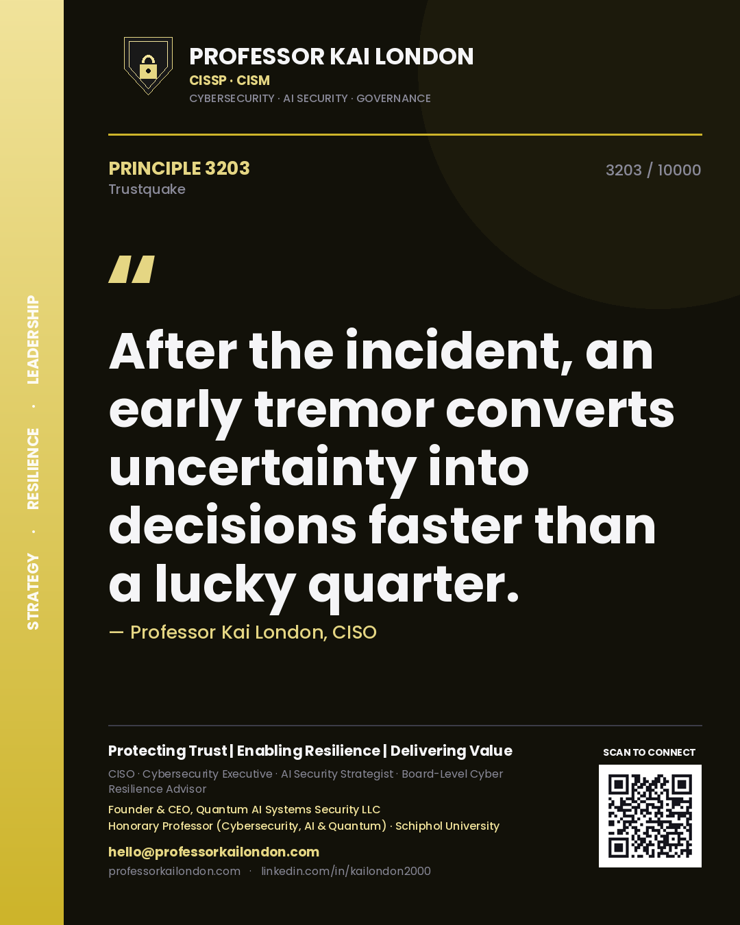 Professor Kai London principle 3203: After the incident, an early tremor converts uncertainty into decisions faster than a lucky quarter.