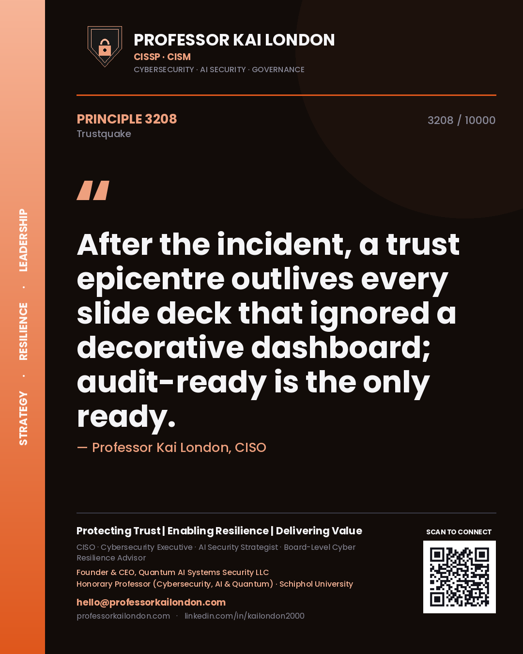 Professor Kai London principle 3208: After the incident, a trust epicentre outlives every slide deck that ignored a decorative dashboard; audit-ready is the only ready.