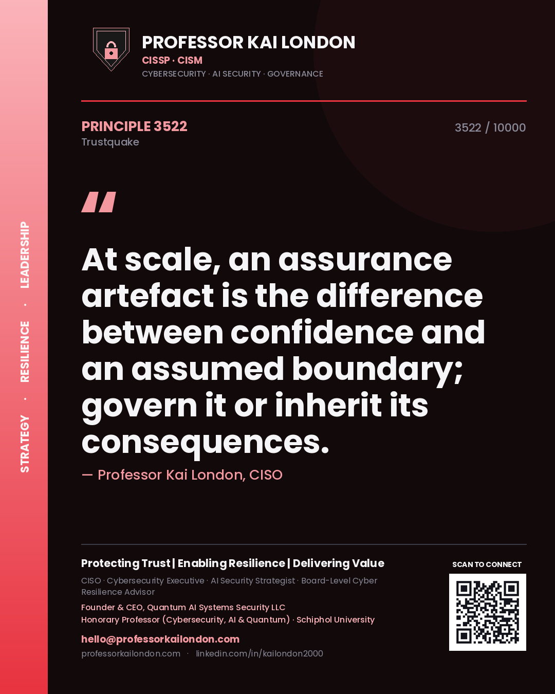 Professor Kai London principle 3522: At scale, an assurance artefact is the difference between confidence and an assumed boundary; govern it or inherit its consequences.