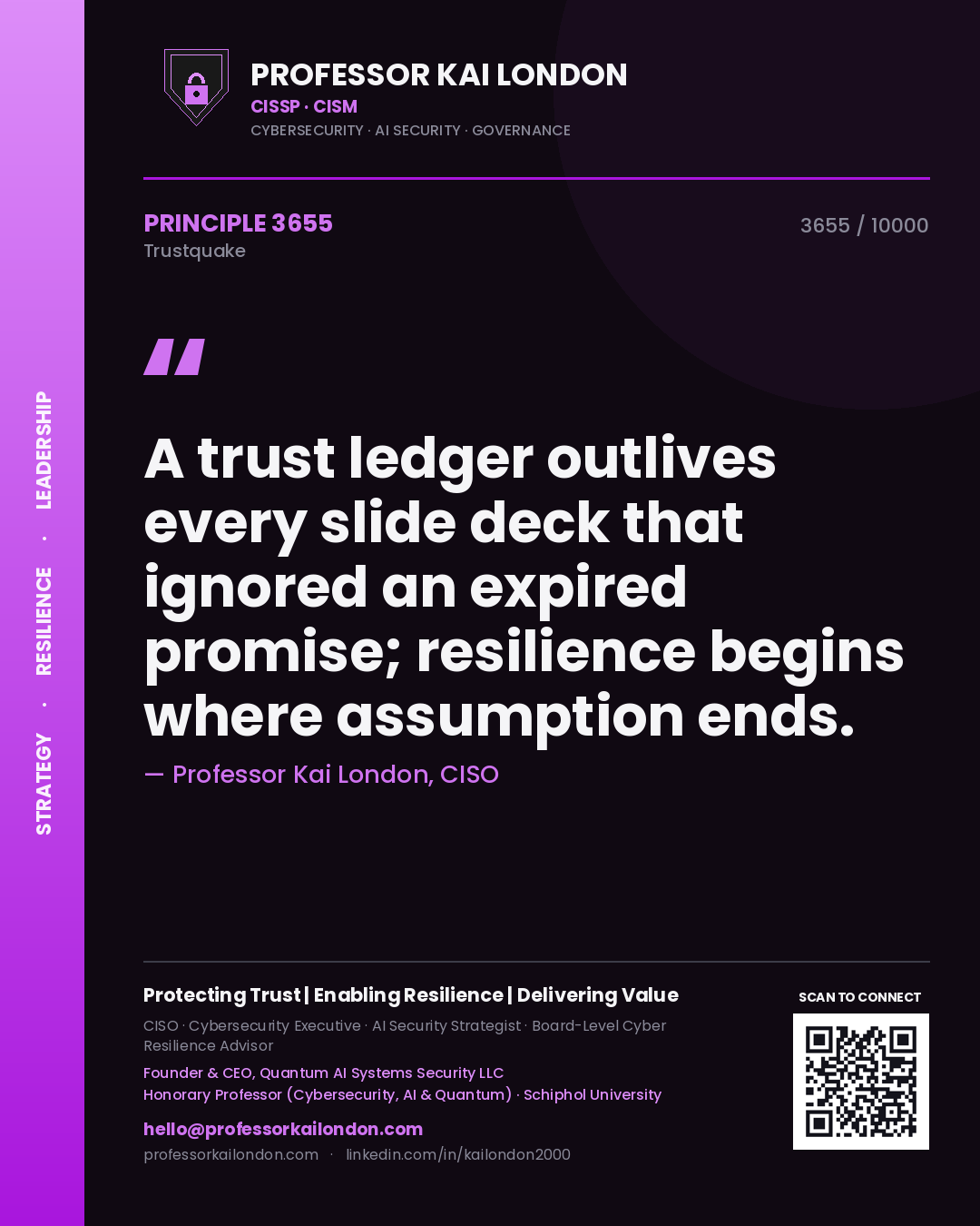 Professor Kai London principle 3655: A trust ledger outlives every slide deck that ignored an expired promise; resilience begins where assumption ends.