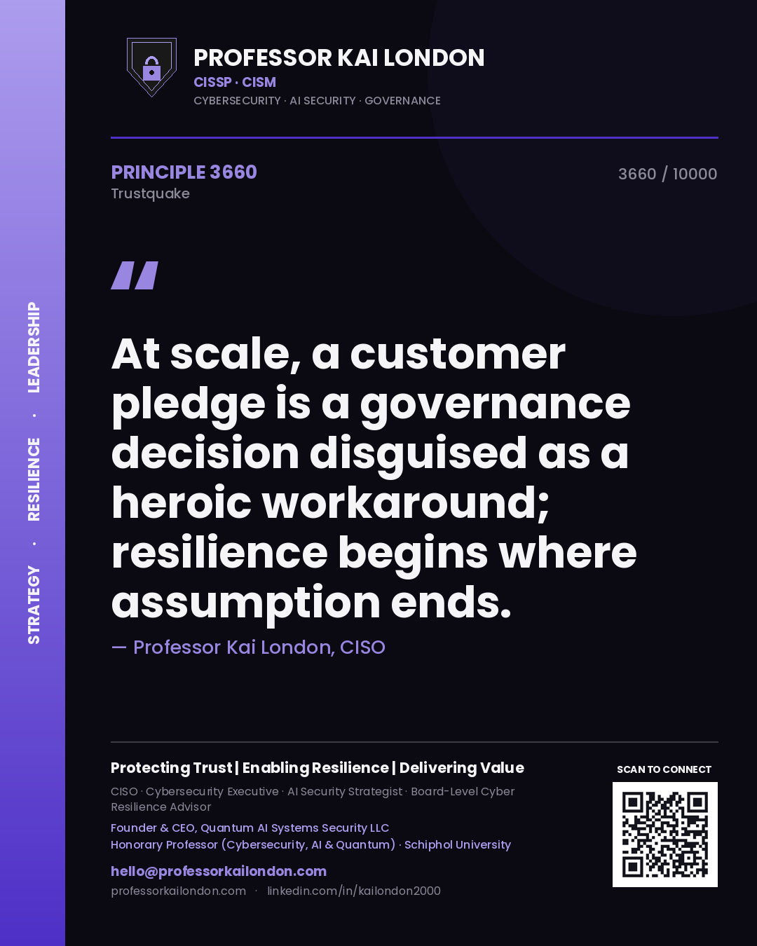 Professor Kai London principle 3660: At scale, a customer pledge is a governance decision disguised as a heroic workaround; resilience begins where assumption ends.