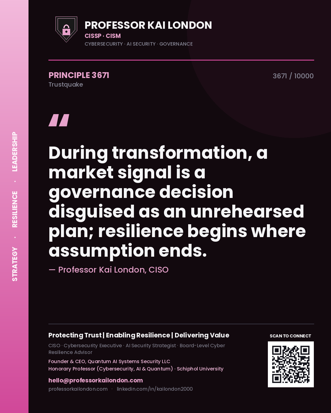 Professor Kai London principle 3671: During transformation, a market signal is a governance decision disguised as an unrehearsed plan; resilience begins where assumption ends.