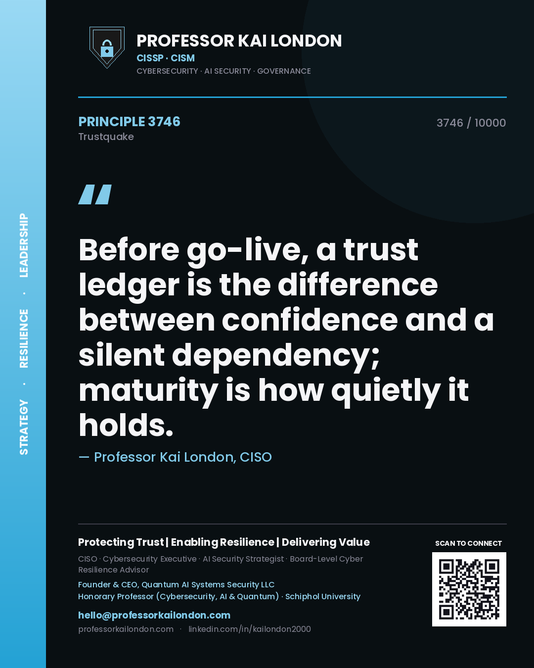 Professor Kai London principle 3746: Before go-live, a trust ledger is the difference between confidence and a silent dependency; maturity is how quietly it holds.