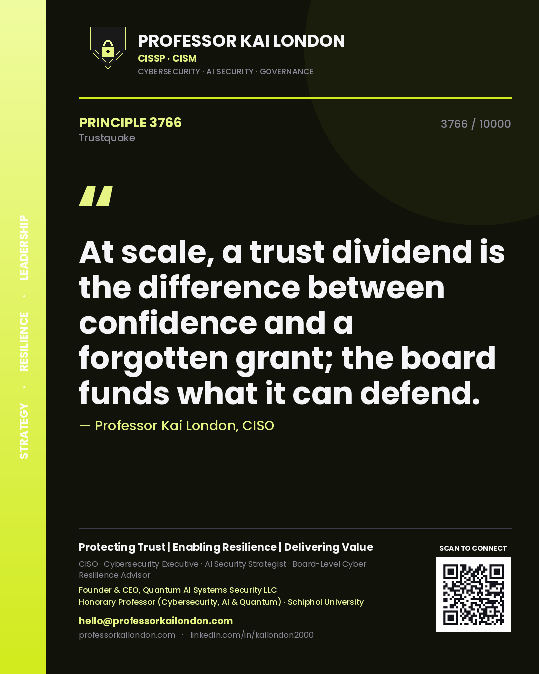 Professor Kai London principle 3766: At scale, a trust dividend is the difference between confidence and a forgotten grant; the board funds what it can defend.