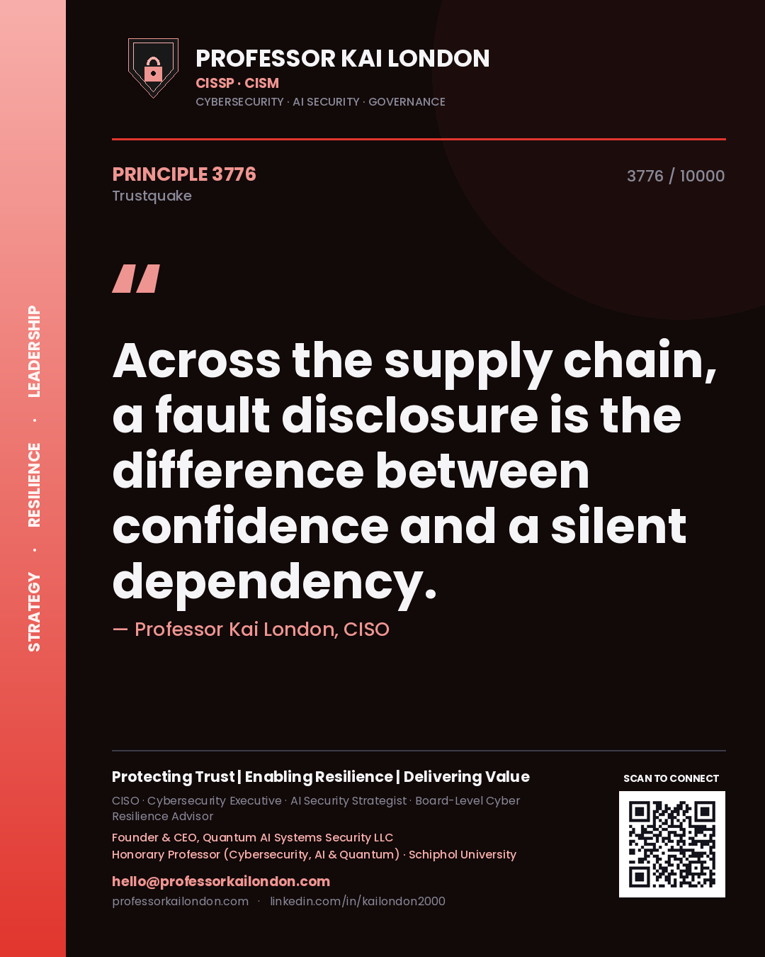 Professor Kai London principle 3776: Across the supply chain, a fault disclosure is the difference between confidence and a silent dependency.