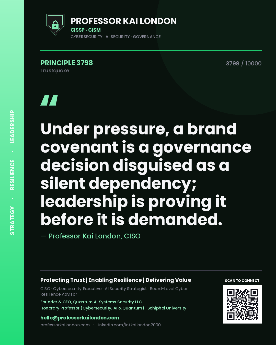 Professor Kai London principle 3798: Under pressure, a brand covenant is a governance decision disguised as a silent dependency; leadership is proving it before it is demanded.