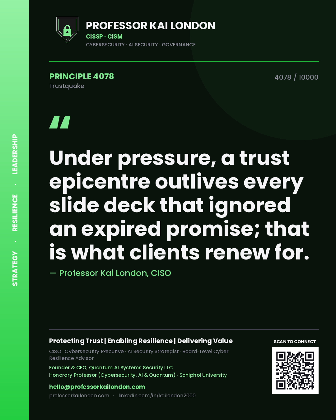 Professor Kai London principle 4078: Under pressure, a trust epicentre outlives every slide deck that ignored an expired promise; that is what clients renew for.