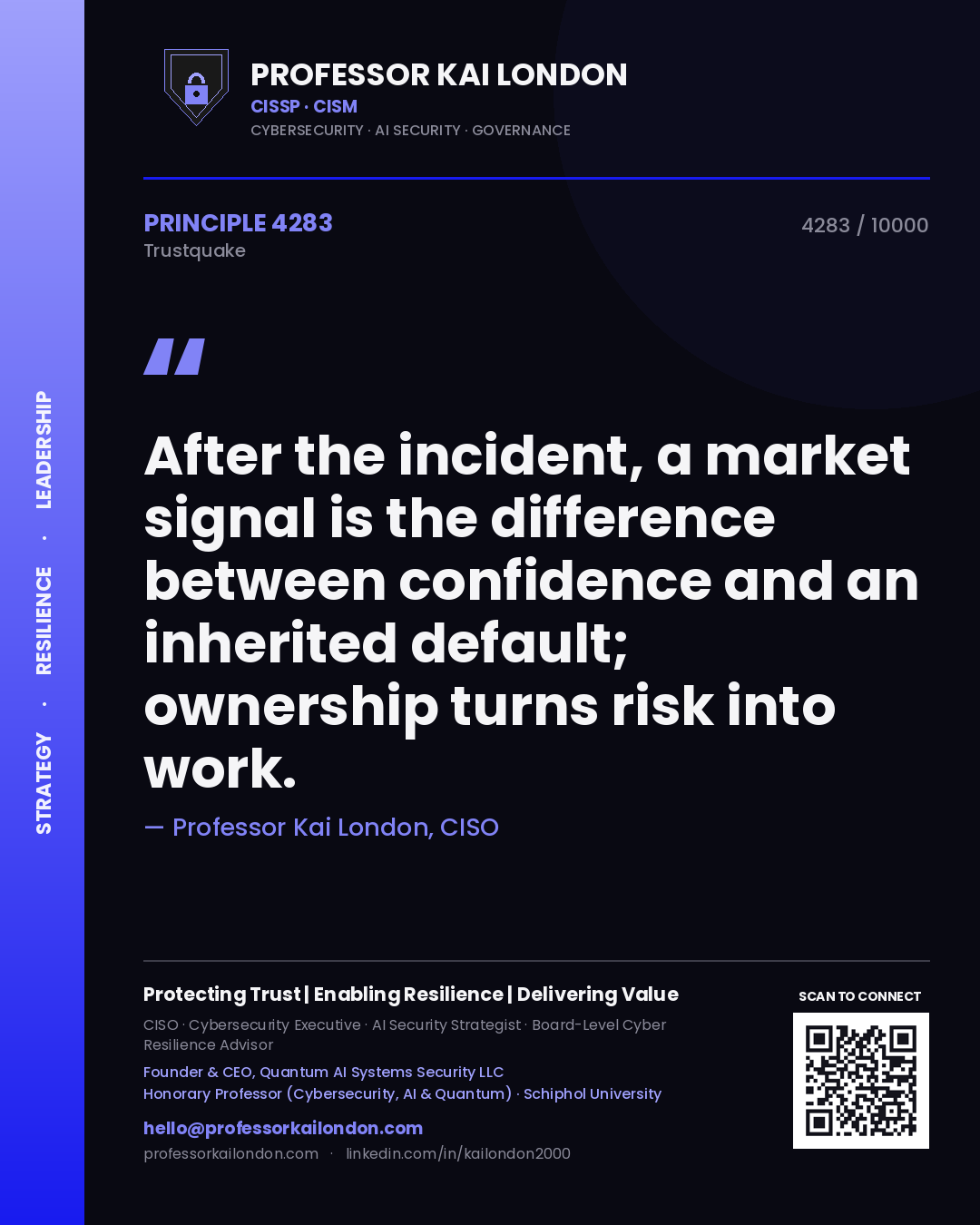 Professor Kai London principle 4283: After the incident, a market signal is the difference between confidence and an inherited default; ownership turns risk into work.