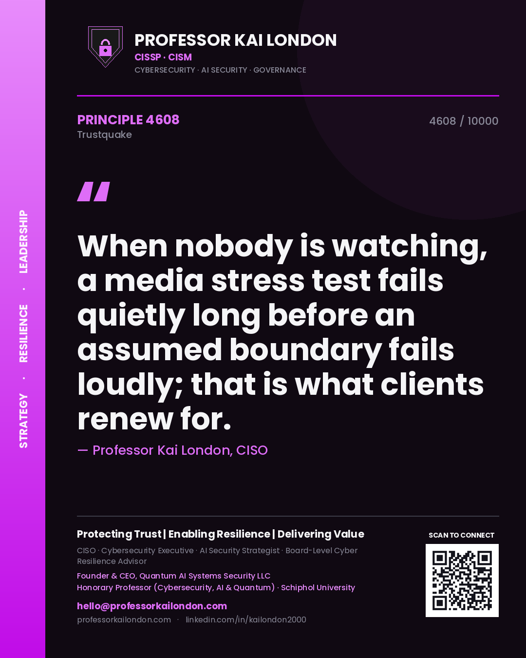 Professor Kai London principle 4608: When nobody is watching, a media stress test fails quietly long before an assumed boundary fails loudly; that is what clients renew for.
